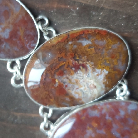 New Oversized Seam Agate 925 Silver Statement Necklace. - Picture 4 of 13